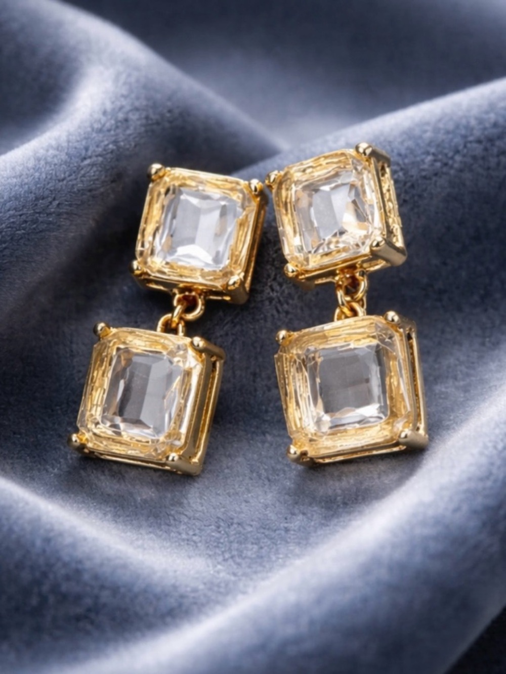 New Statement Crystal Dangle Drop Earrings Canary Gold Geometric Glam